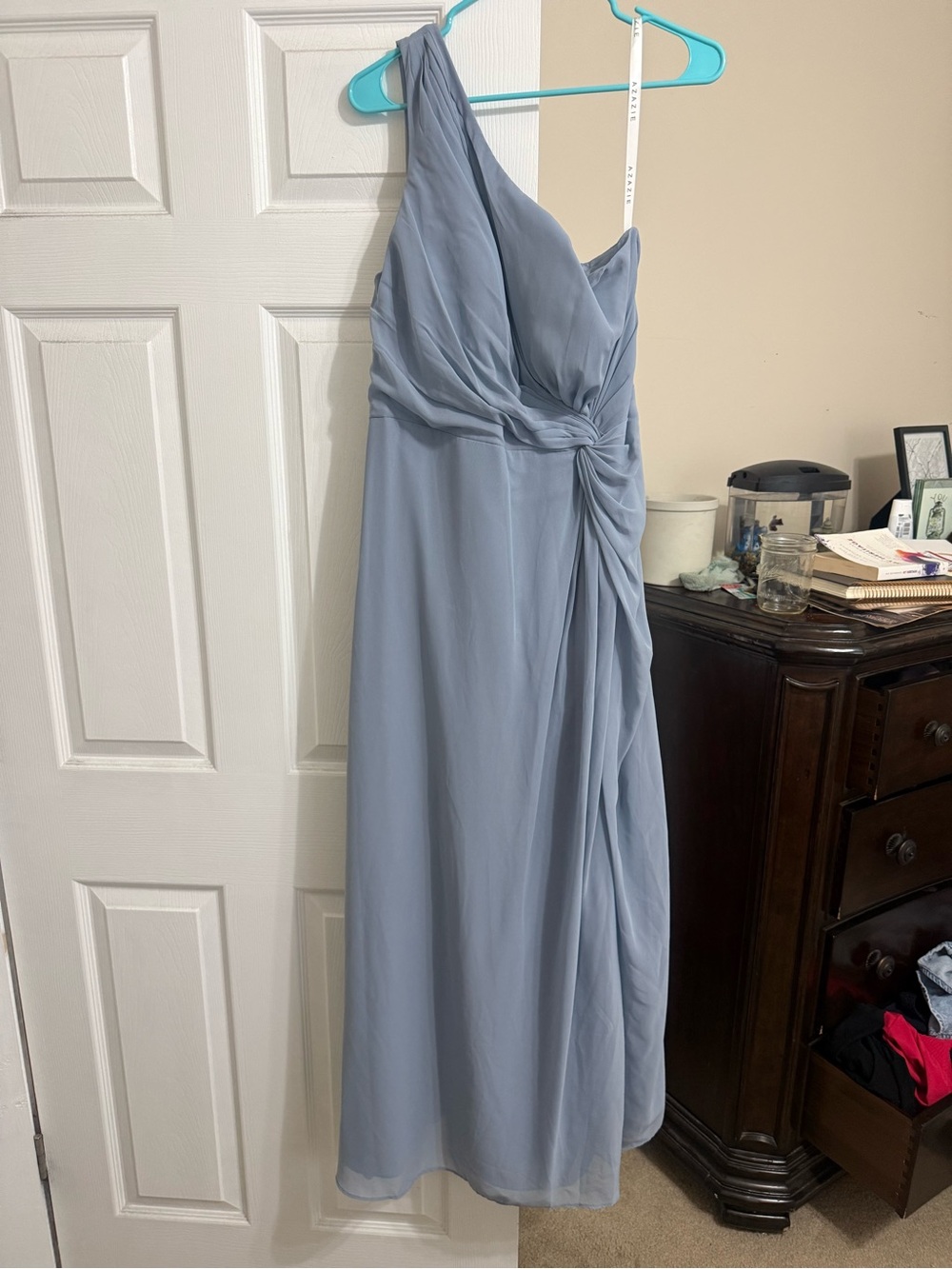 Azazie One-Shoulder Light Blue Chiffon Gown